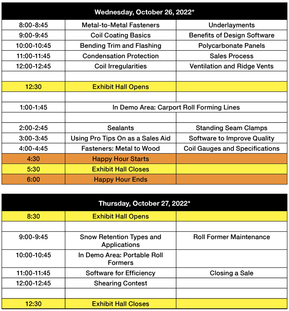 Construction Rollforming Show schedule