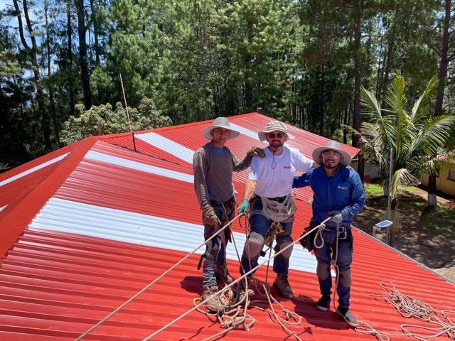 red and white metal roof