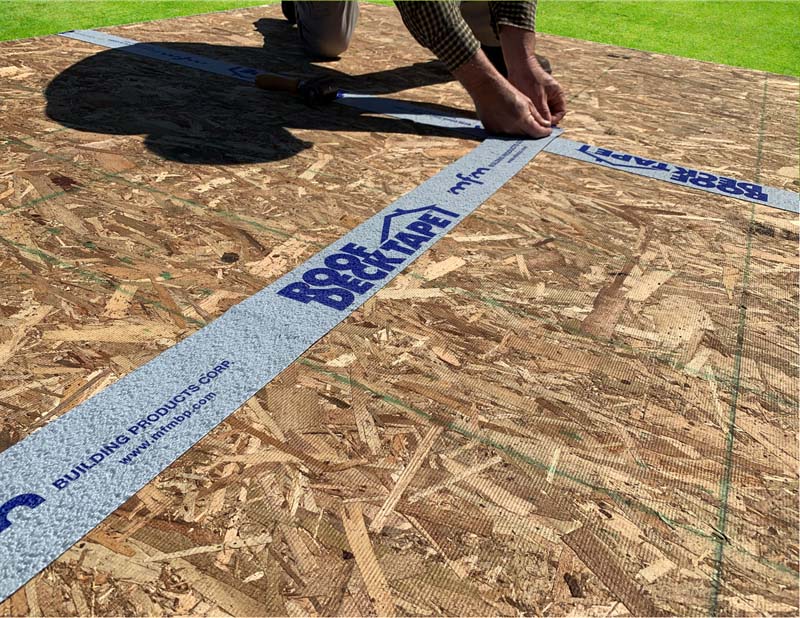 MFM Roof Deck Tape™ is designed to effectively seal the seams on plywood and OSB roofing panels. Cover with any of MFM’s underlayment products for complete waterproofing protection! Watch the video on our website. Photo Courtesy of MFM